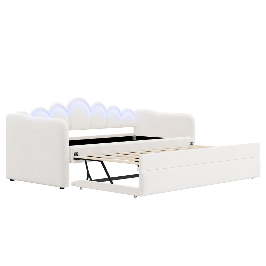 Upholstered Daybed With Adjustable LED Trundle