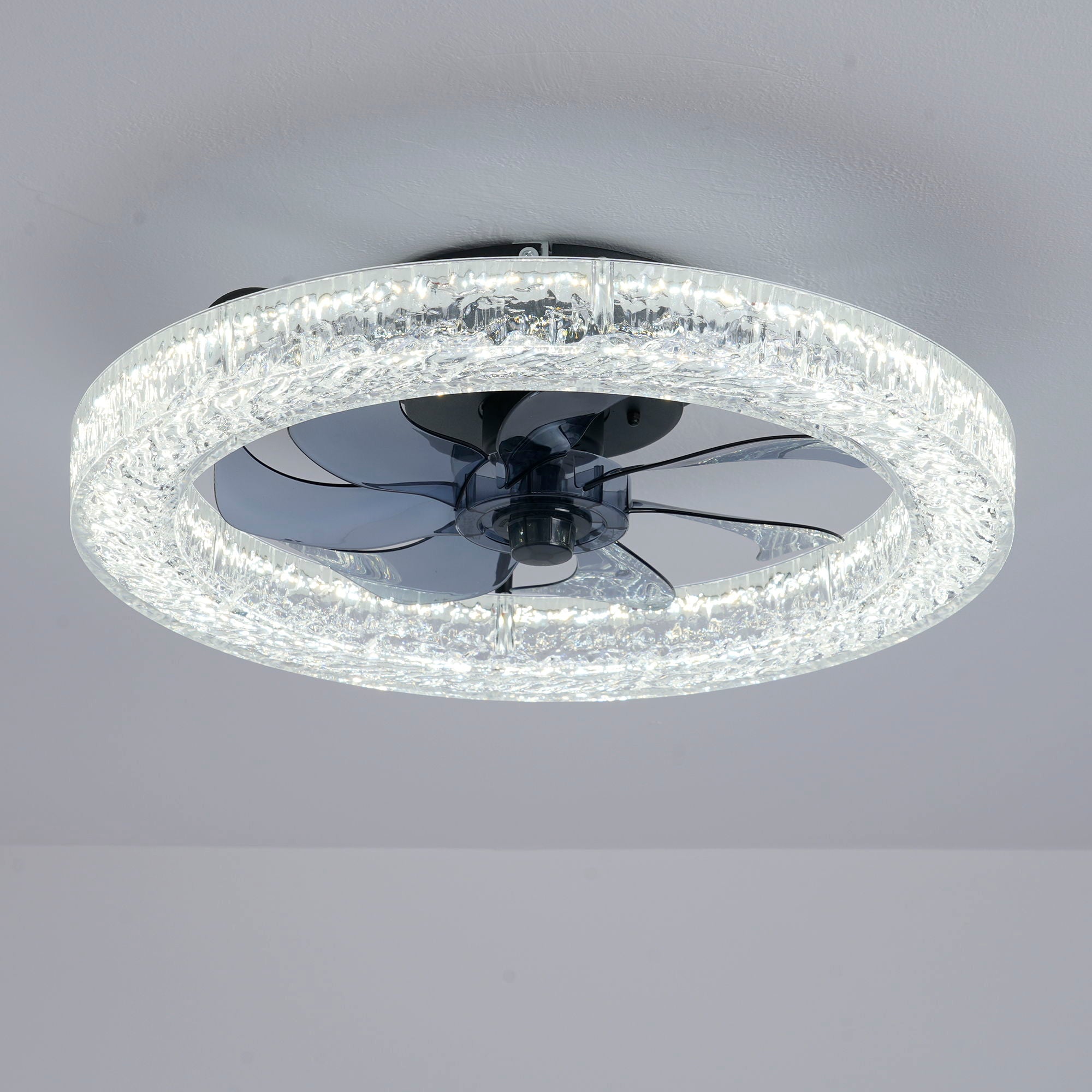 LED Light Source And Remote Control, 3000 - 6500K Dimmable Flush Mount LED Fan Light, 6 Speeds, Quiet DC Motor For Living Room - Matte Black