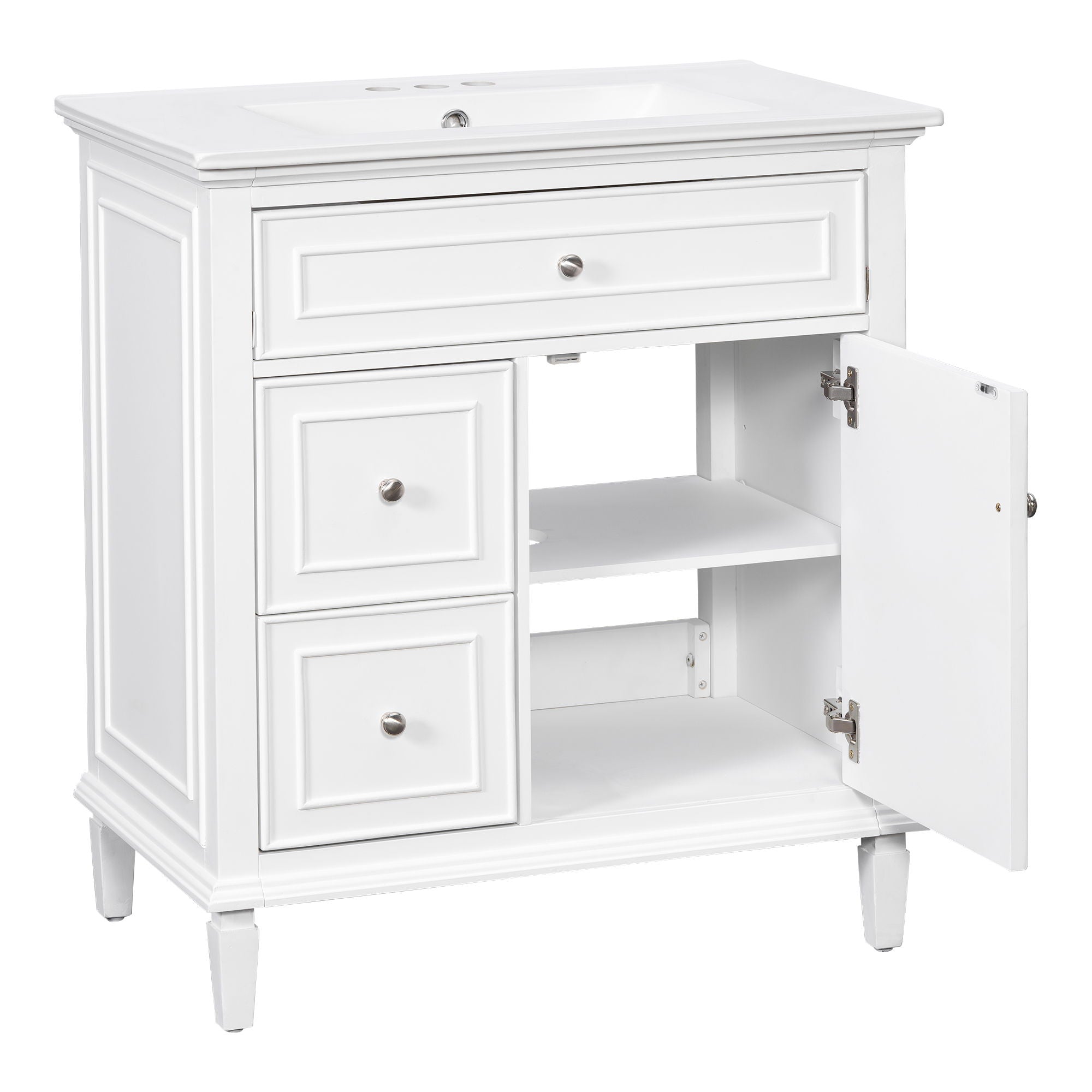Modern Bathroom Vanity With Sink, Adjustable Shelf, Flip Drawer & 2 Drawers