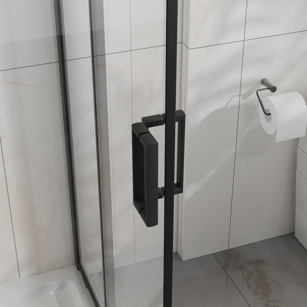 Corner Shower Enclosure With Sliding Door - Matte Black