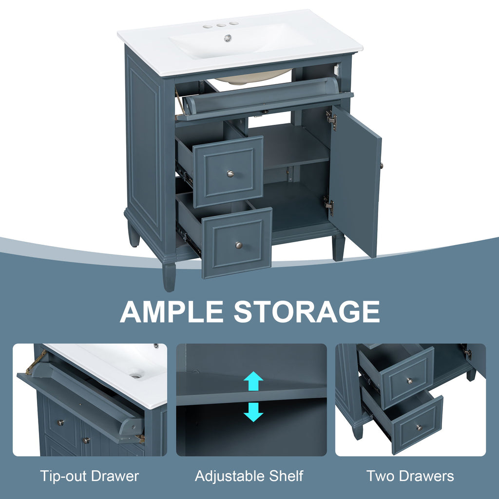 Modern Bathroom Vanity With Sink, Adjustable Shelf, Flip Drawer & 2 Drawers