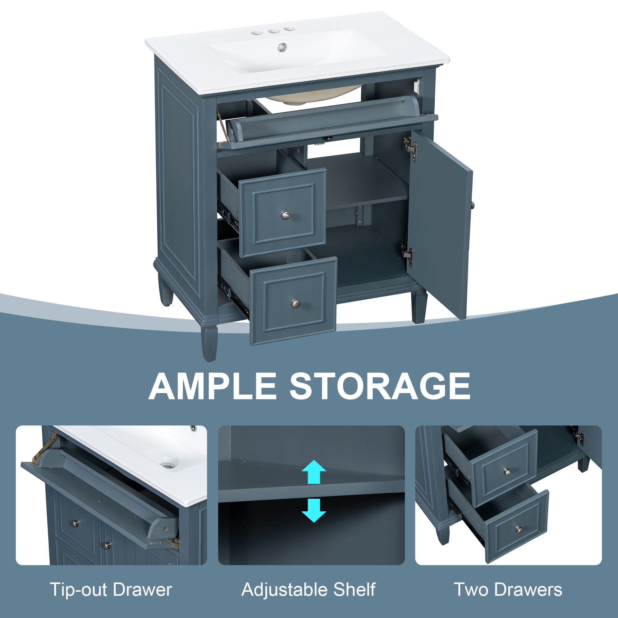 Modern Bathroom Vanity With Sink, Adjustable Shelf, Flip Drawer & 2 Drawers