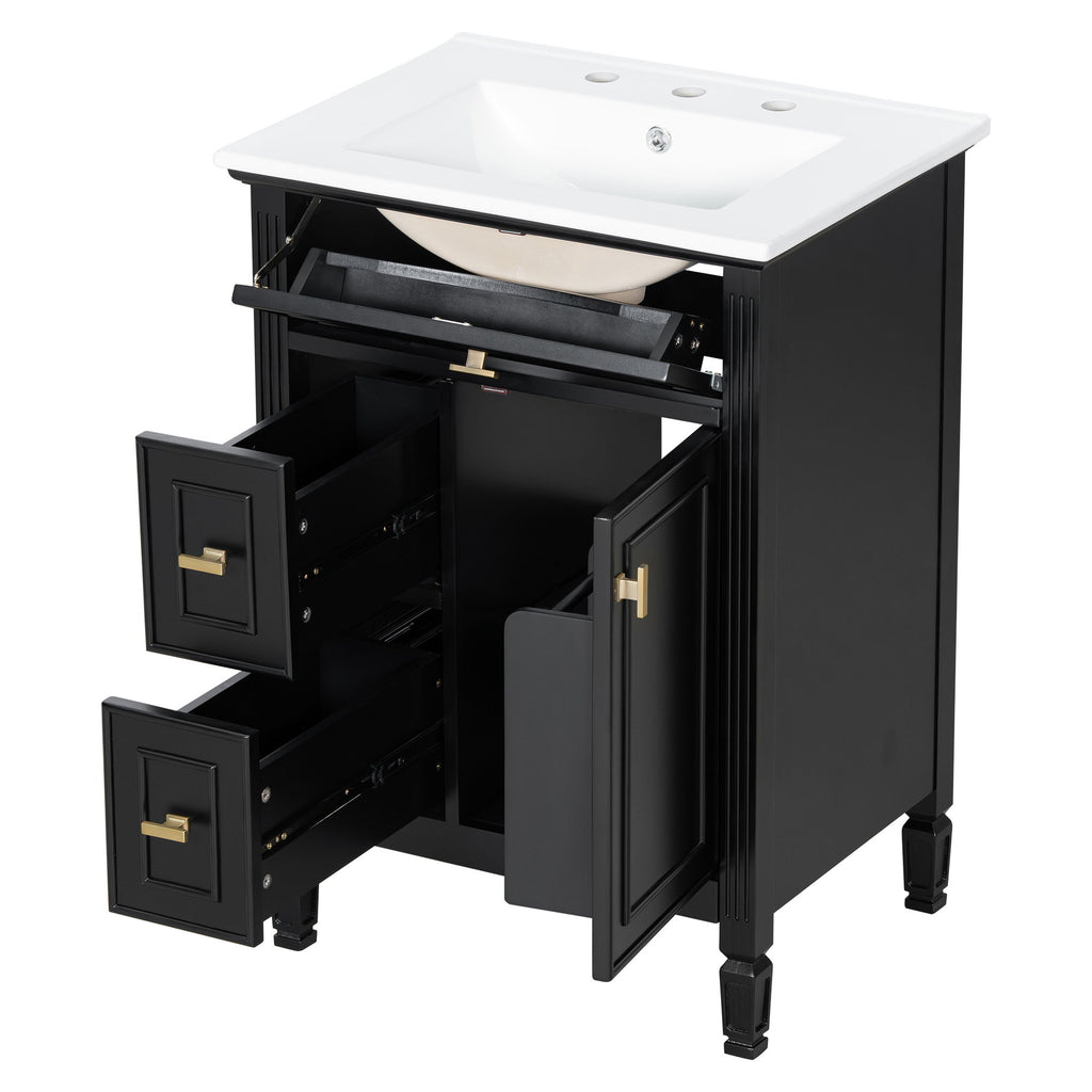 Modern Bathroom Vanity With Sink, Flip Drawer, 2 Drawers, Adjustable Shelf