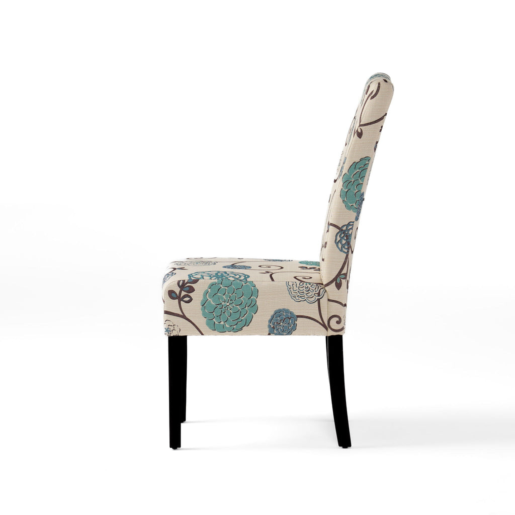 Contemporary Dining Chair Set With Rubberwood Legs - White / Blue