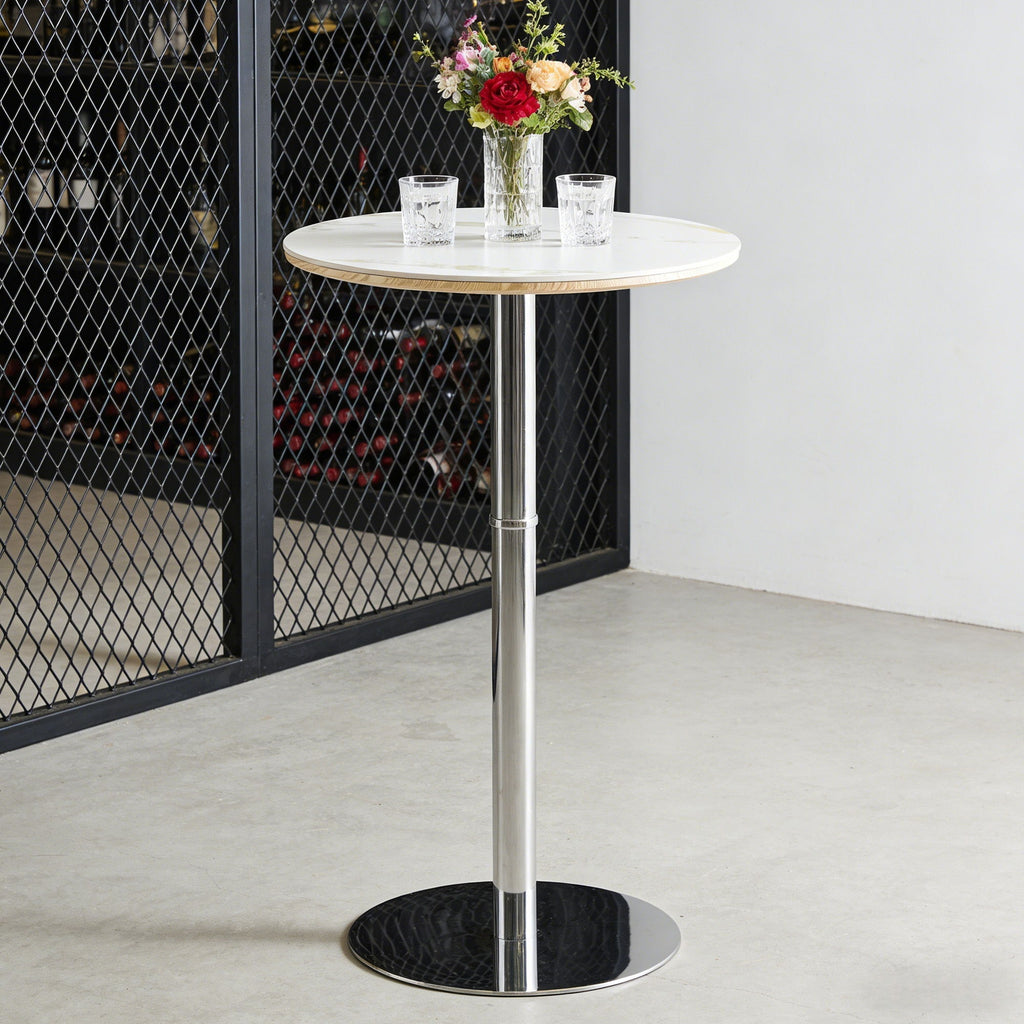 Circular Bar Table - White / Silver