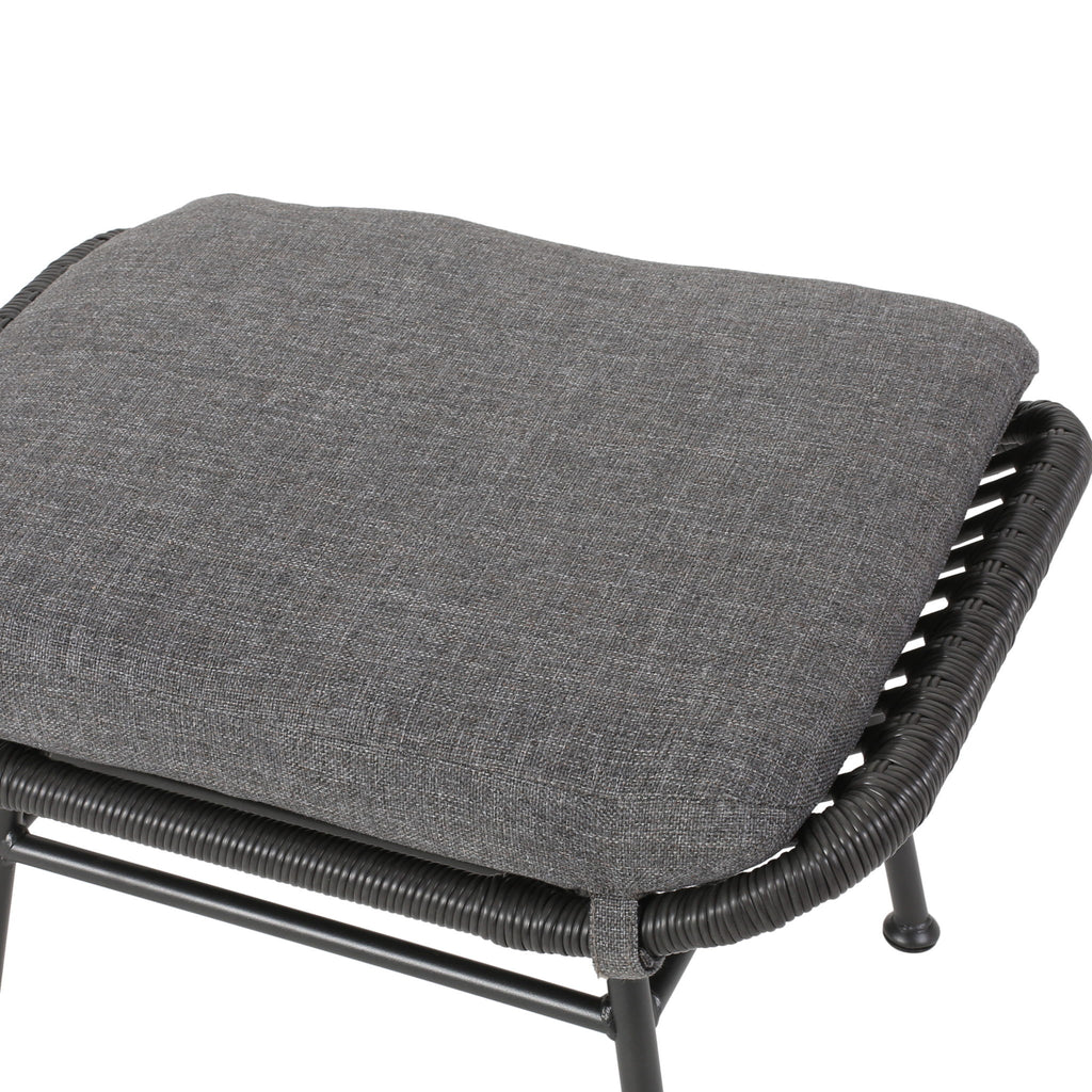 Outdoor Modern Boho Wicker Ottoman With Cushions (Set of 2)