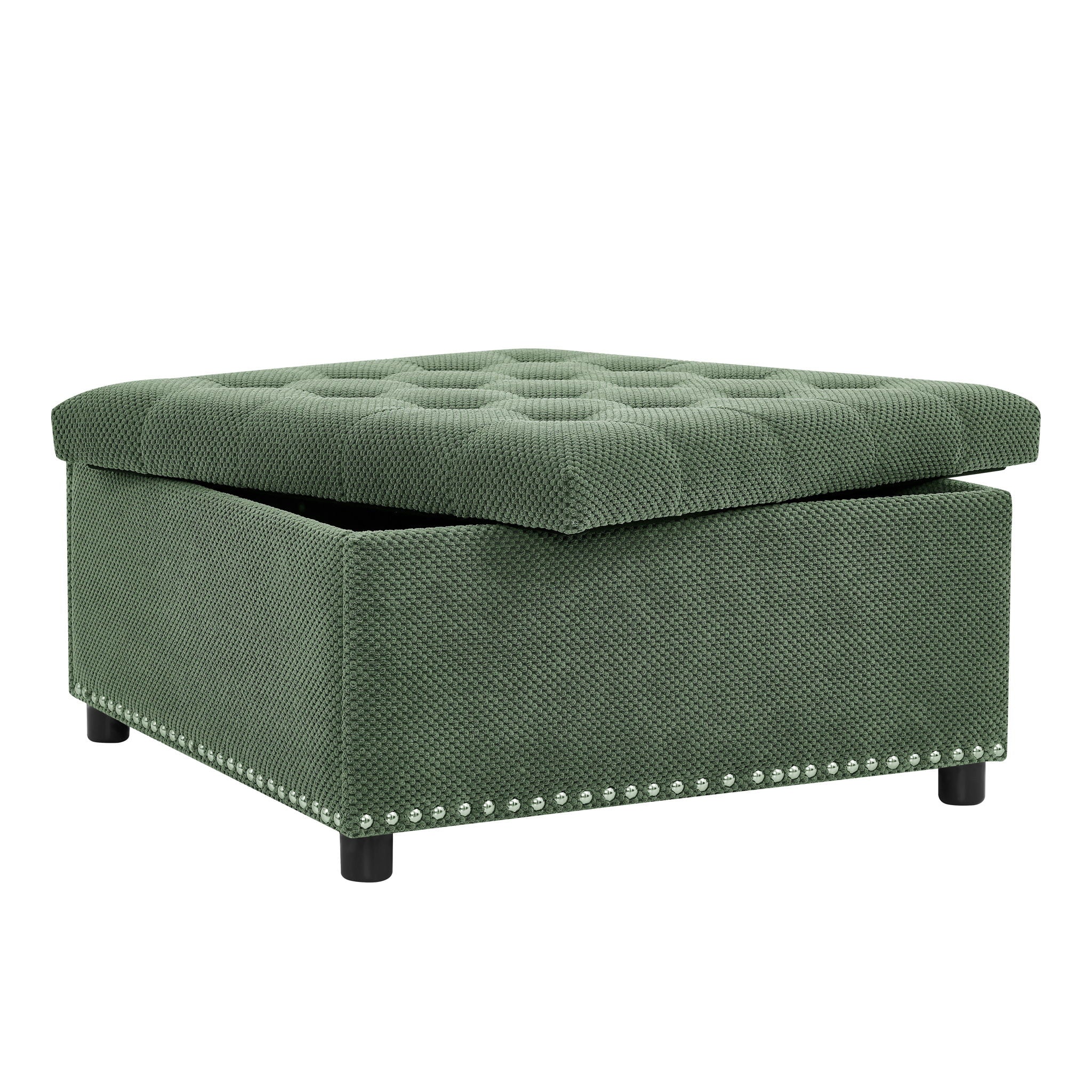 Square Tufted Storage Ottoman With Nailhead Trim