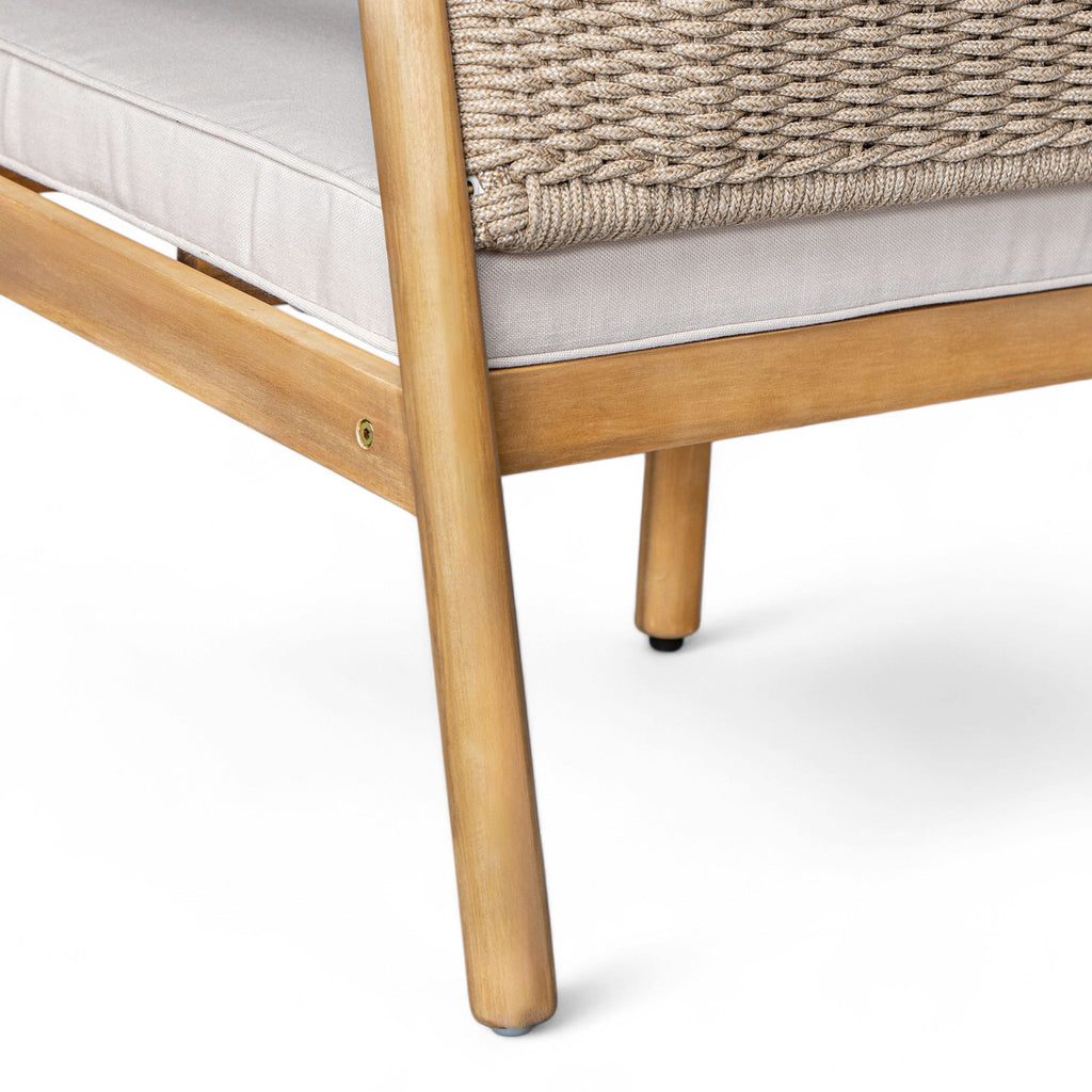 2 Piece Outdoor Acacia Wood Conversation Set, Woven Rope Backrest Patio Seating Group, Woven Rope With Coffee Table For Porch - Light Teak / Beige