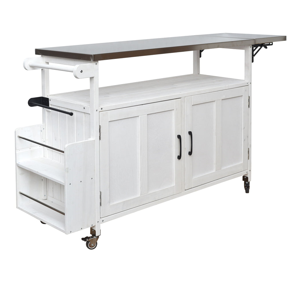 Foldable Outdoor Kitchen Island With Lockable Wheels, Storage Cabinet And Towel Rack For Patio