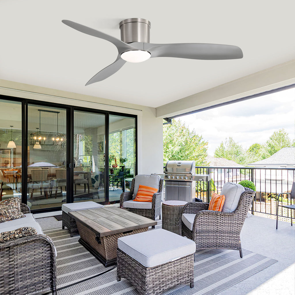 Flush Mount Ceiling Fan With Dimmable LED Light, 3 Blades, Reversible DC Motor Blades For Living Room
