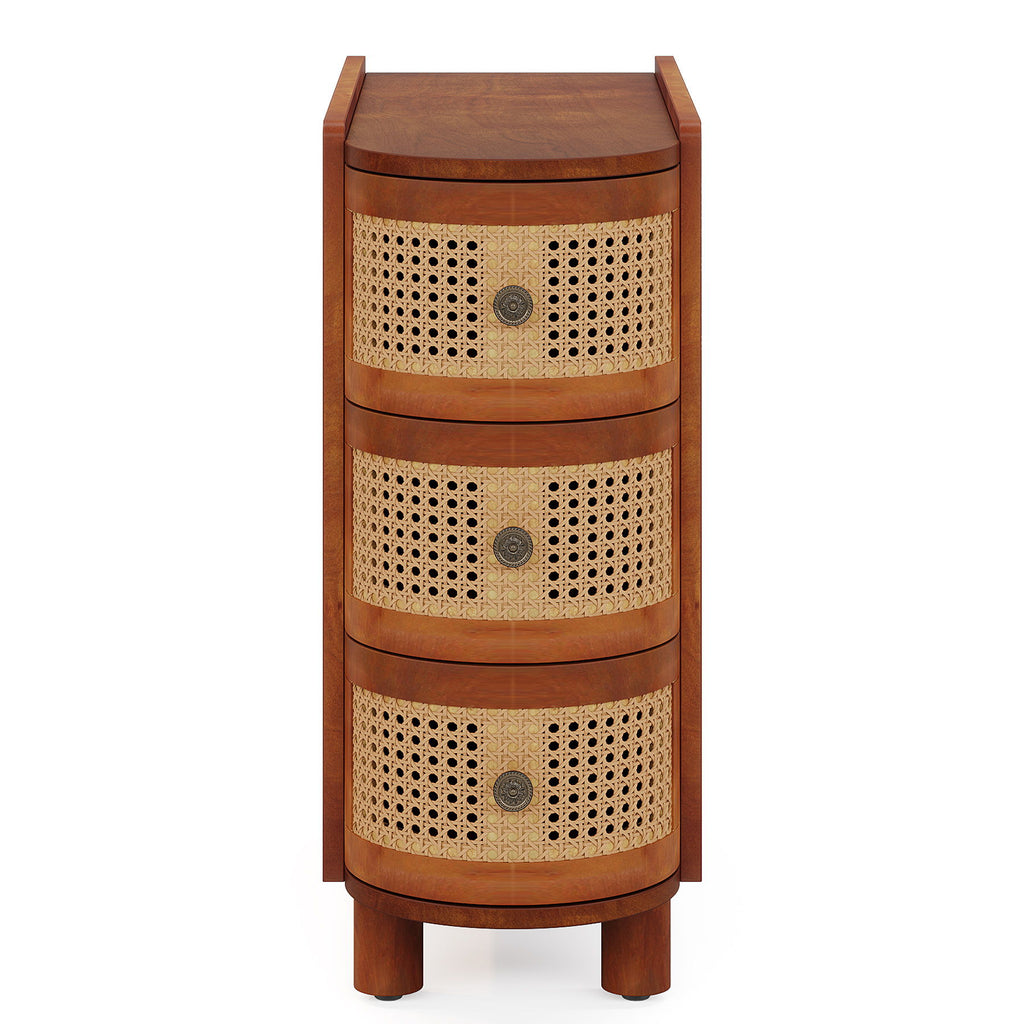Narrow 3 Drawer End Table, Compact Nightstand For Living Room - Brown Oak