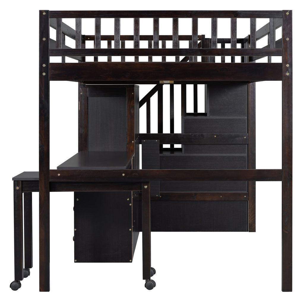 Loft Bed With Stairs, Bookshelf, Drawers, Desk & Wardrobe, Space Saving Multifunctional Furniture