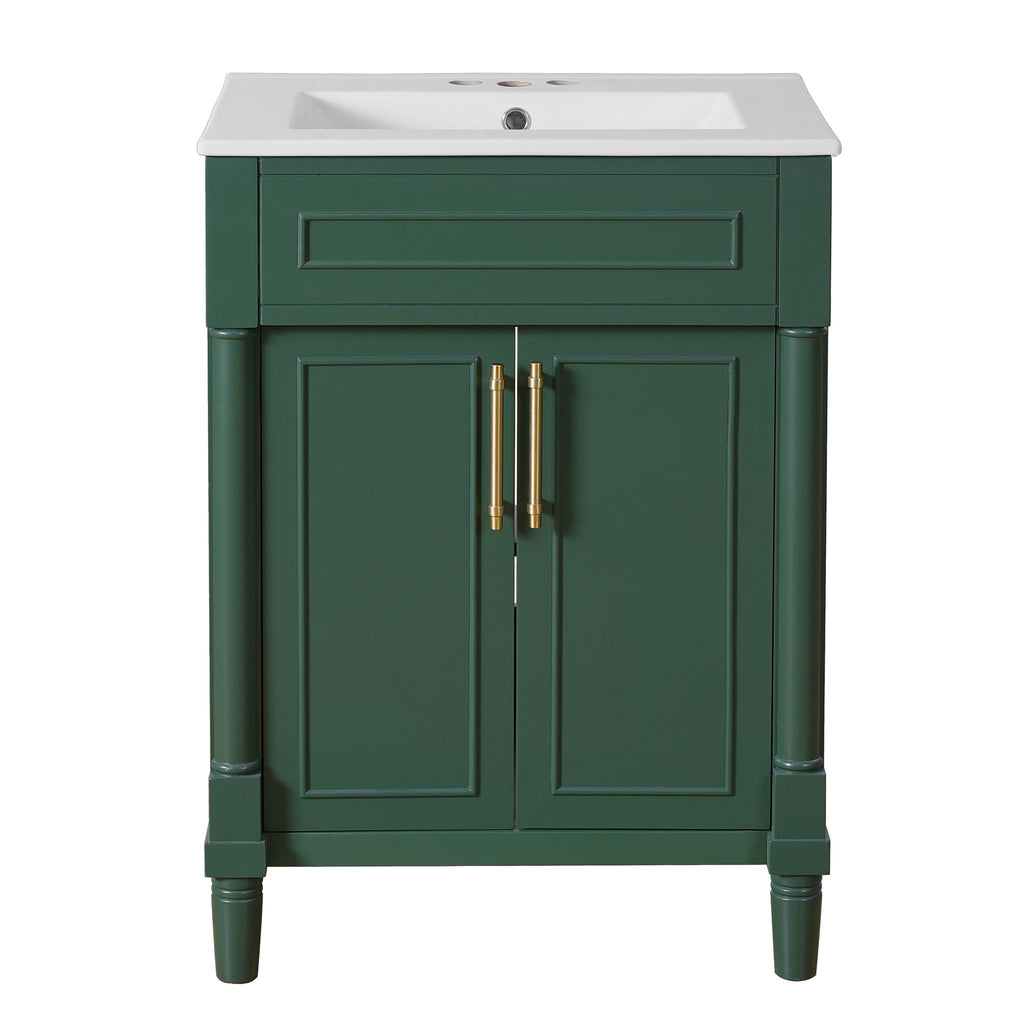 Bathroom Vanity With Integrated Sink, 2 Door Cabinet, Single Sink For Small To Medium Bathrooms