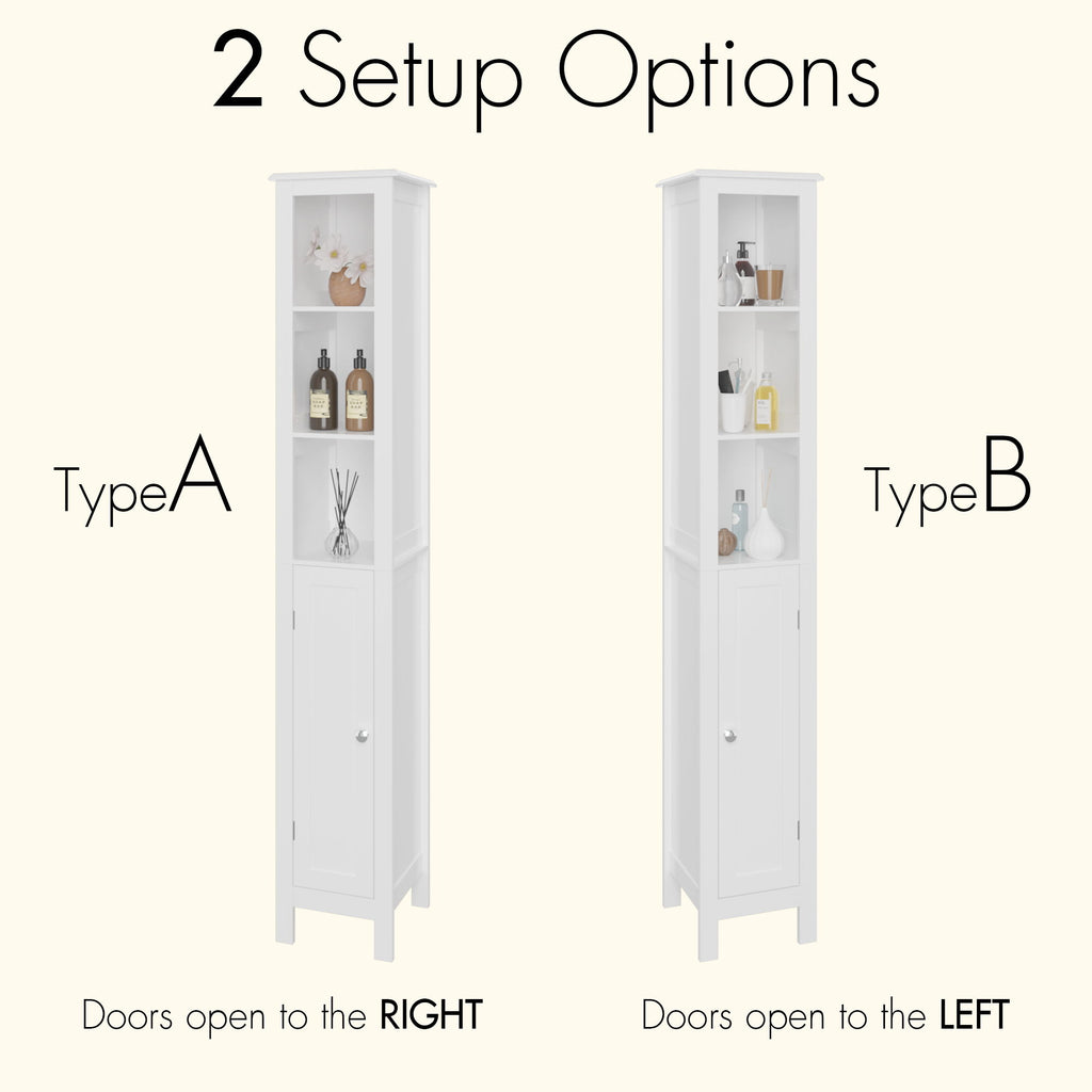Slim Tall Bathroom Storage Cabinet With Adjustable Shelves, Anti Tip Freestanding Cabinet - White