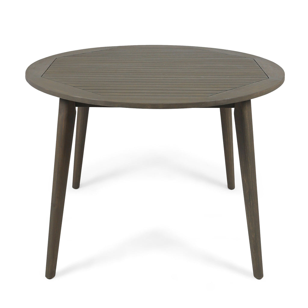 Round Outdoor Patio Table With Slatted Top - Gray