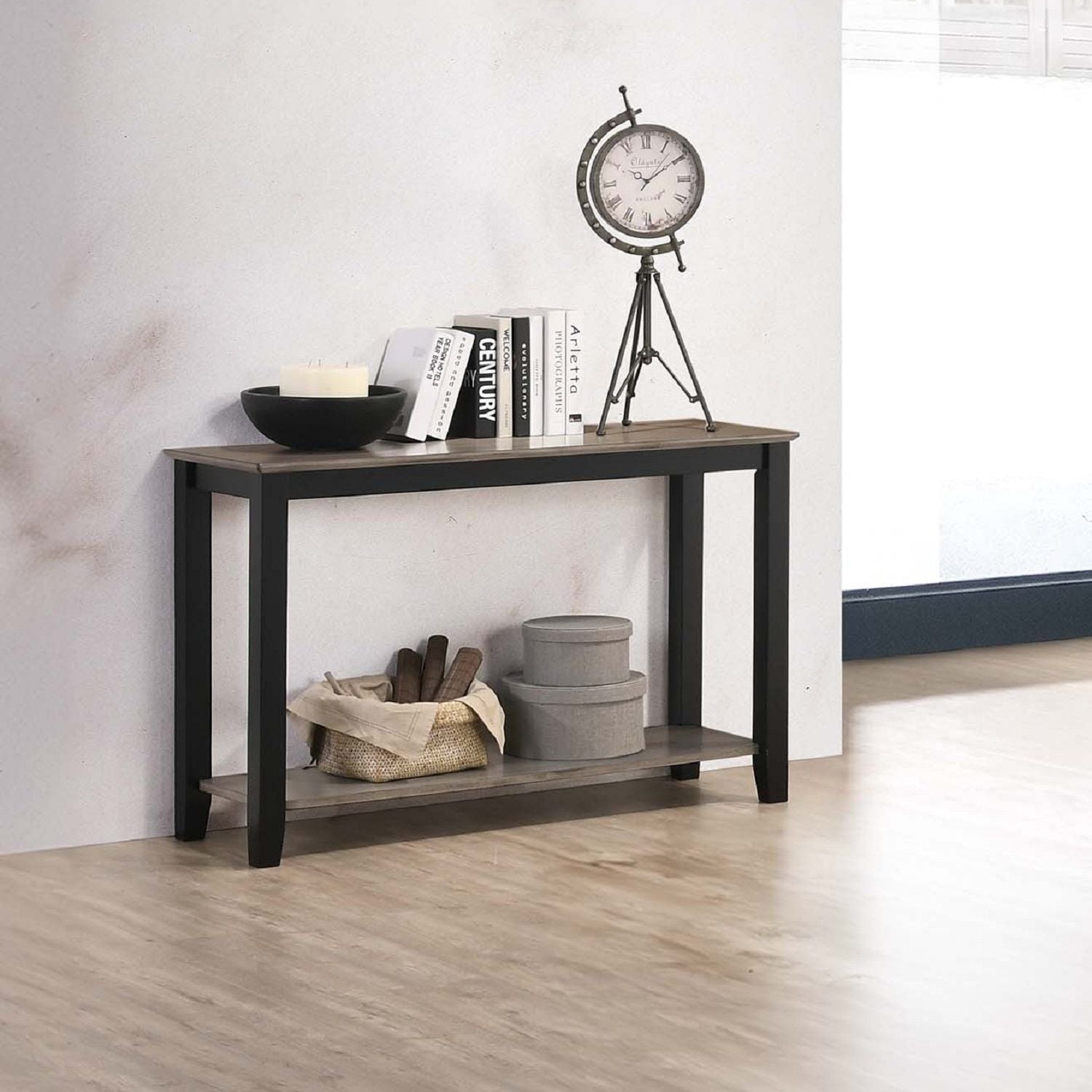 3 Piece Table Set With Open Shelf Storage, Includes Coffee, End & Console Table - Black / Black / Gray / Gray