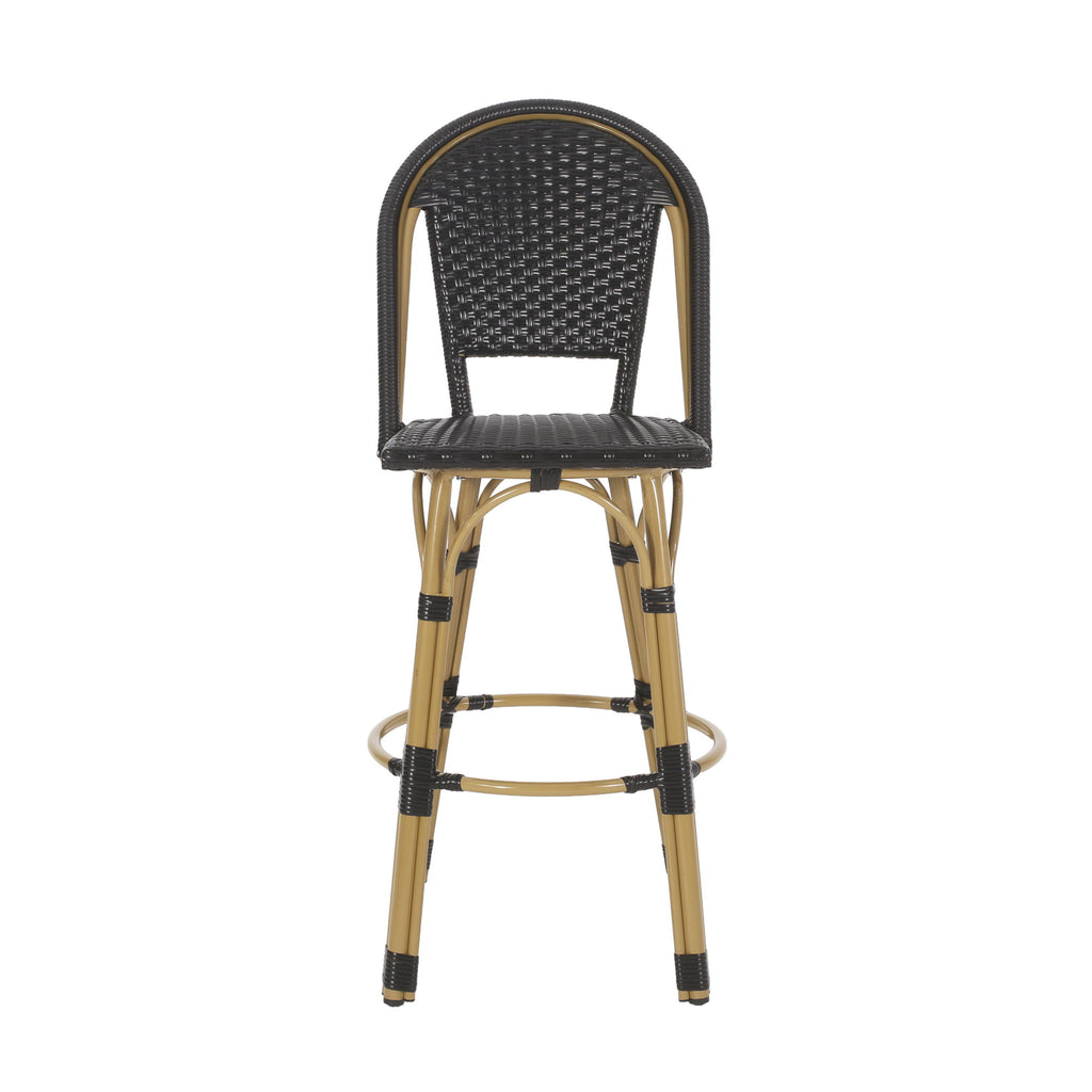 Outdoor Rattan And Aluminum French Barstools (Set of 2)