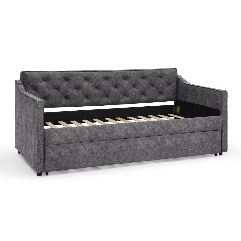 Daybed With Pop Up Trundle And USB Charging Armrest