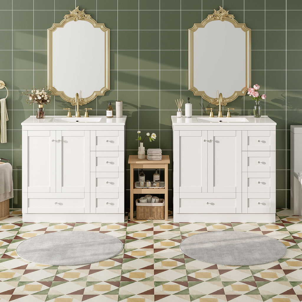Shaker Free Standing Bathroom Vanity Cabinet & Sink, Soft Close Drawers, Soft Close Doors