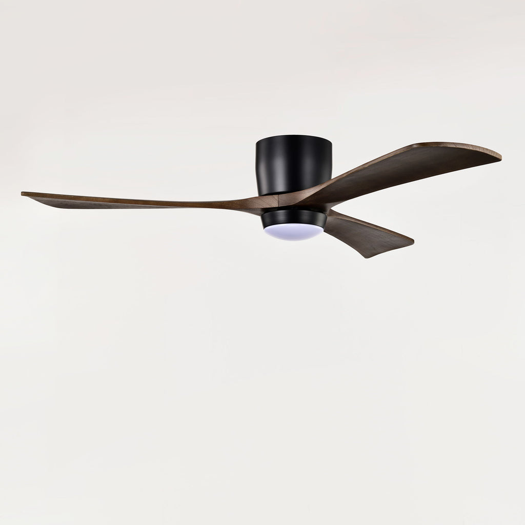 Flush Mount Blades Ceiling Fan With Lights Remote Control, Quiet DC Motor, 6 Speed, Reversible Ceiling Fan For Living Room - Matte Black
