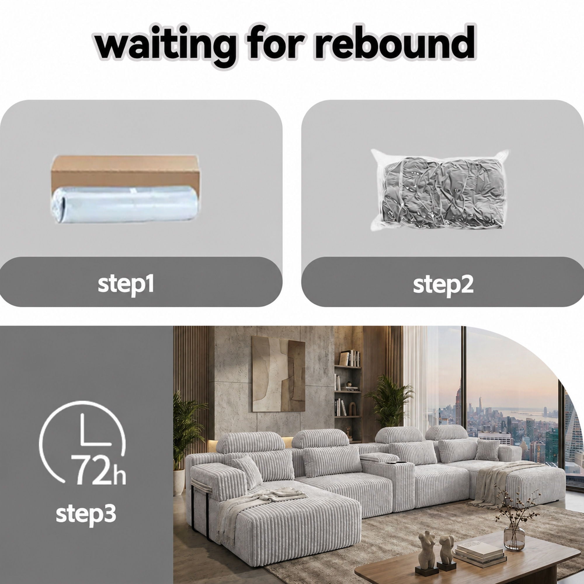 U-Shaped Sectional Sofa With Chaise Lounge And Cup Holders
