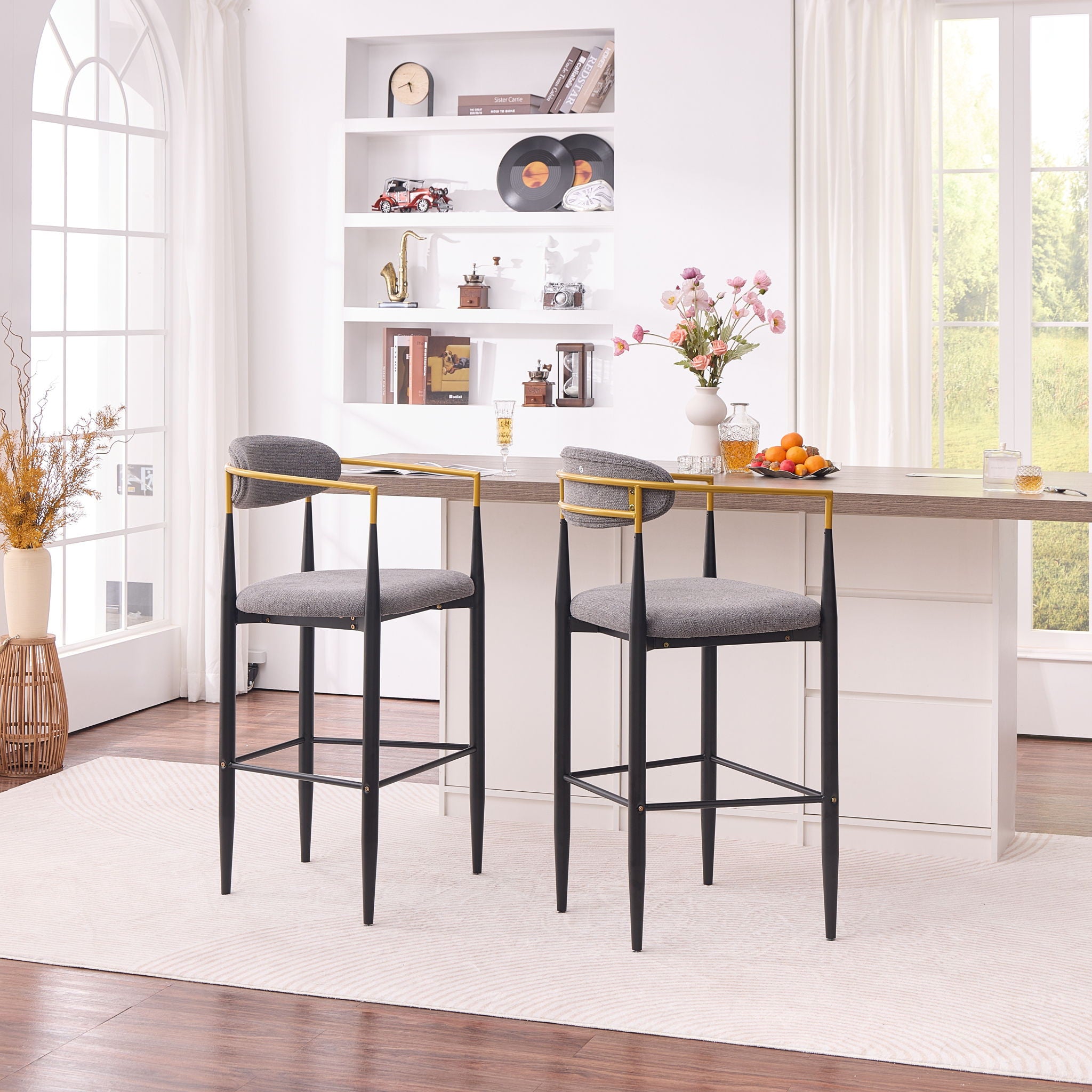 Upholstered Bar Stool With Ergonomic Design (Set of 2)