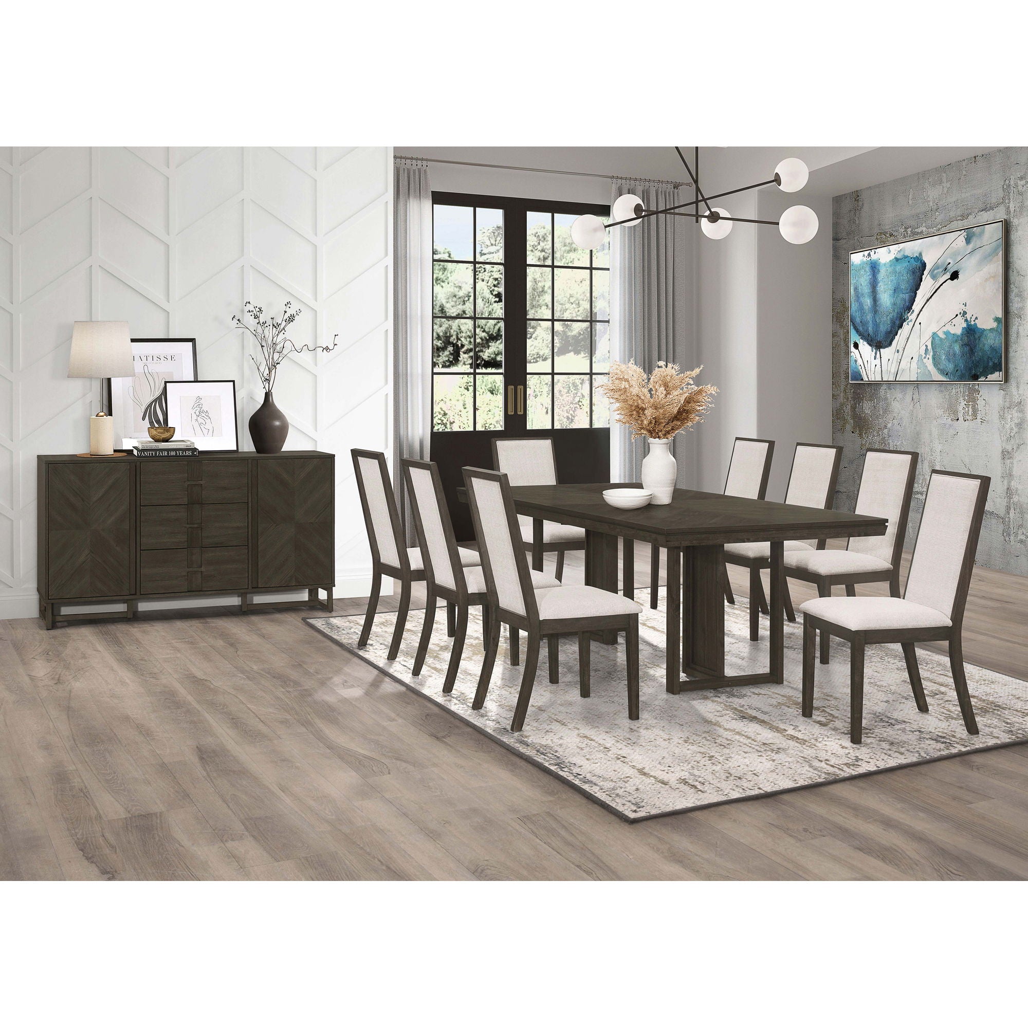 Glenmoor - Rectangular Dining Table With Geometric Double Pedestal Base - Dark Gray