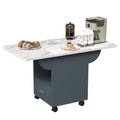 Versatile Wood Folding Dining Table With Wheels, Storage Rack & Drawer, Space Saving Design - White