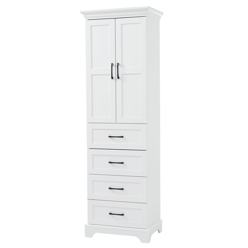 Bathroom Vanity With 2 Damping Hinge Doors, 3 Drawers, Adjustable Shelves - White
