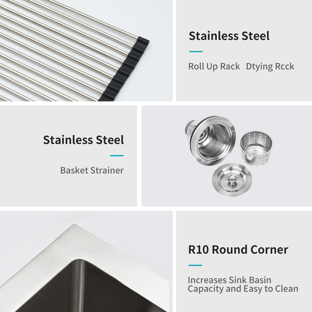 Modern Undermount Stainless Steel Kitchen Sink 16 Gauge, Deep Single Bowl