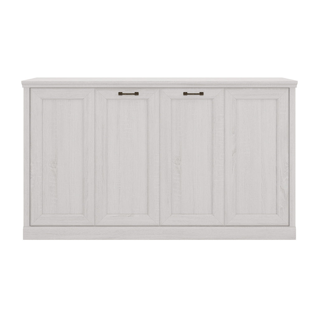 Twin Size Horizontal Murphy Bed With Dual Piston System, Space Saving Wall Bed Folds Into Cabinet - Rustic White