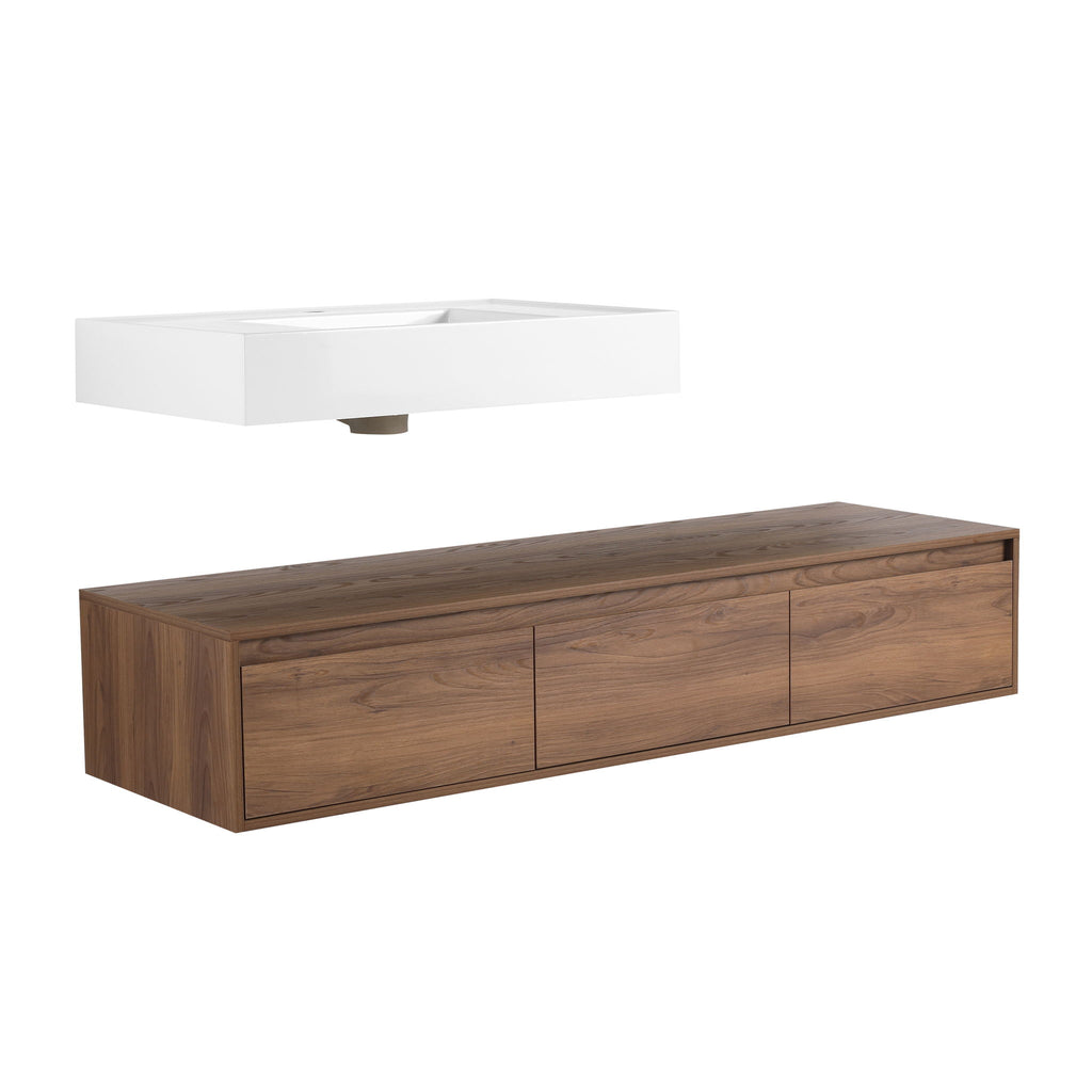 Modern Wall Mounted Bathroom Vanity With Resin Sink And Soft Close Drawer