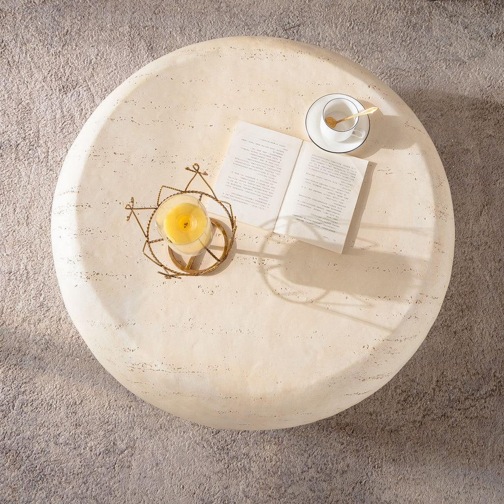 Round Coffee Table With Smooth Texture For Living Room - Light Beige