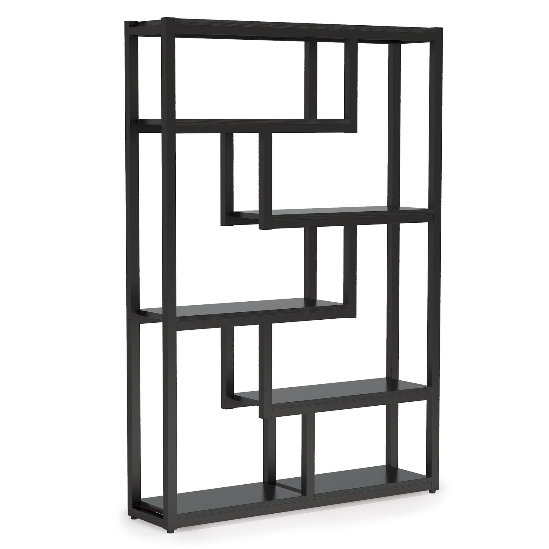 6 Tier Etagere Bookcase With Asymmetrical Shelves For Living Room