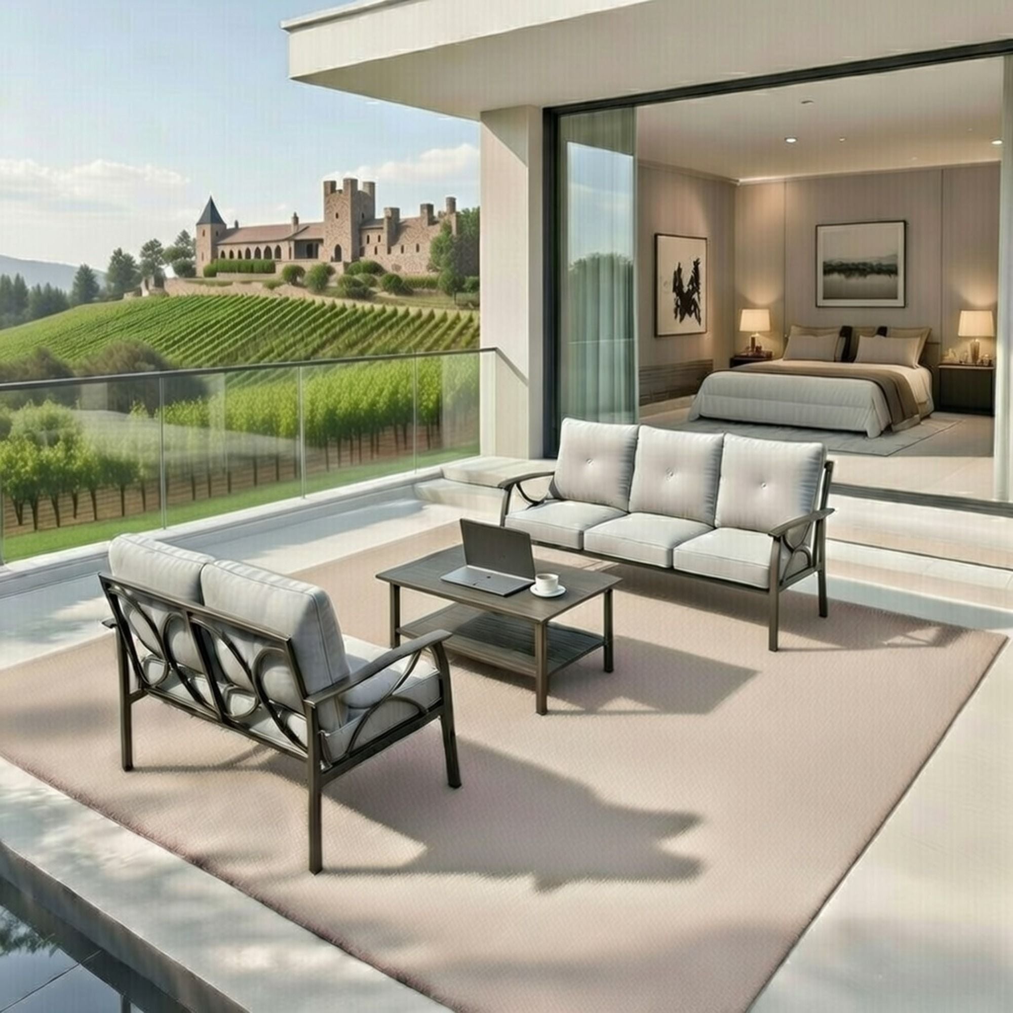Patio Furniture Set With Coffee Table And Cushions For Backyard