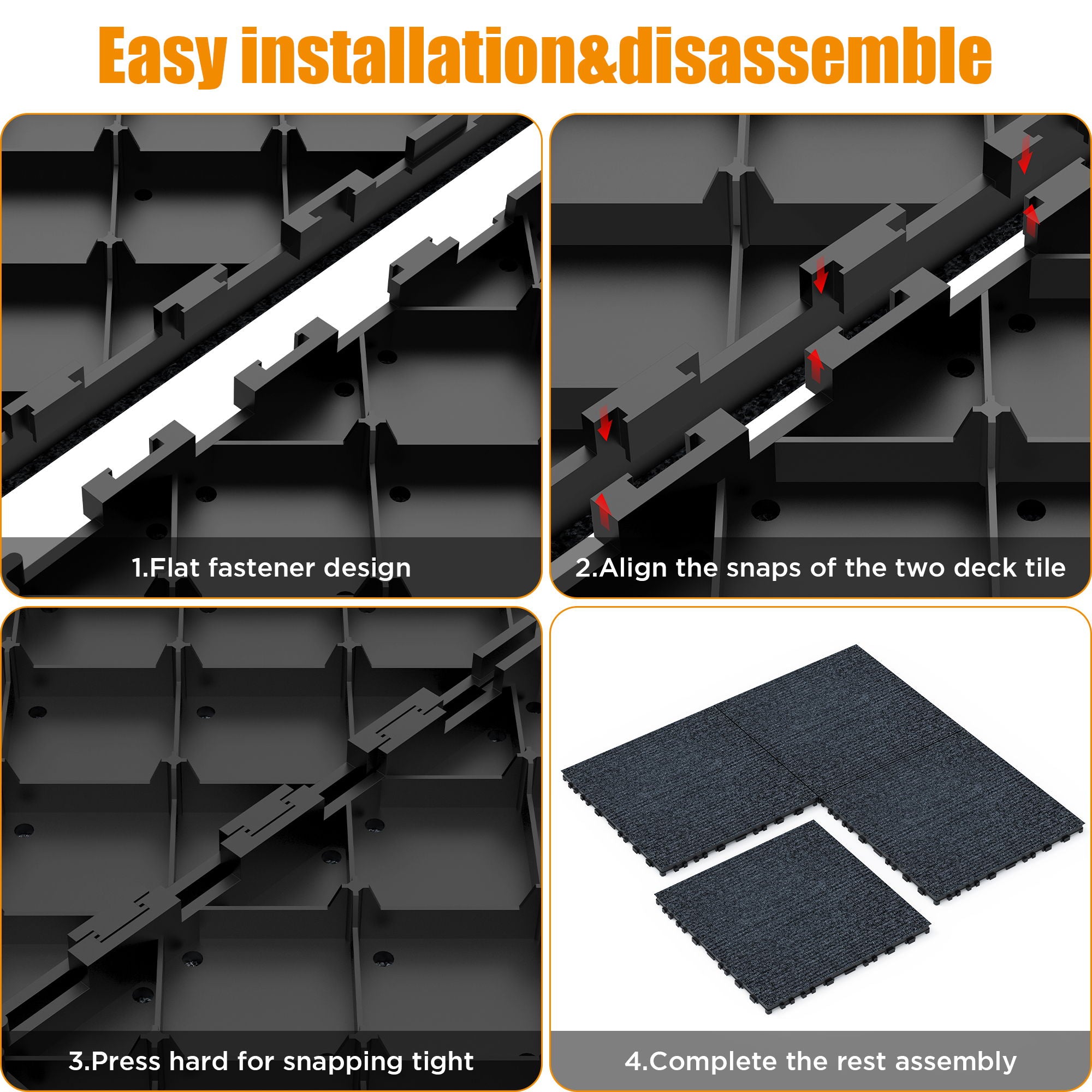 Diy Module Interlocking Decking Carpet Tiles For Patio, Porch, Poolside, Balcony, Backyard Polypropylene - Gray