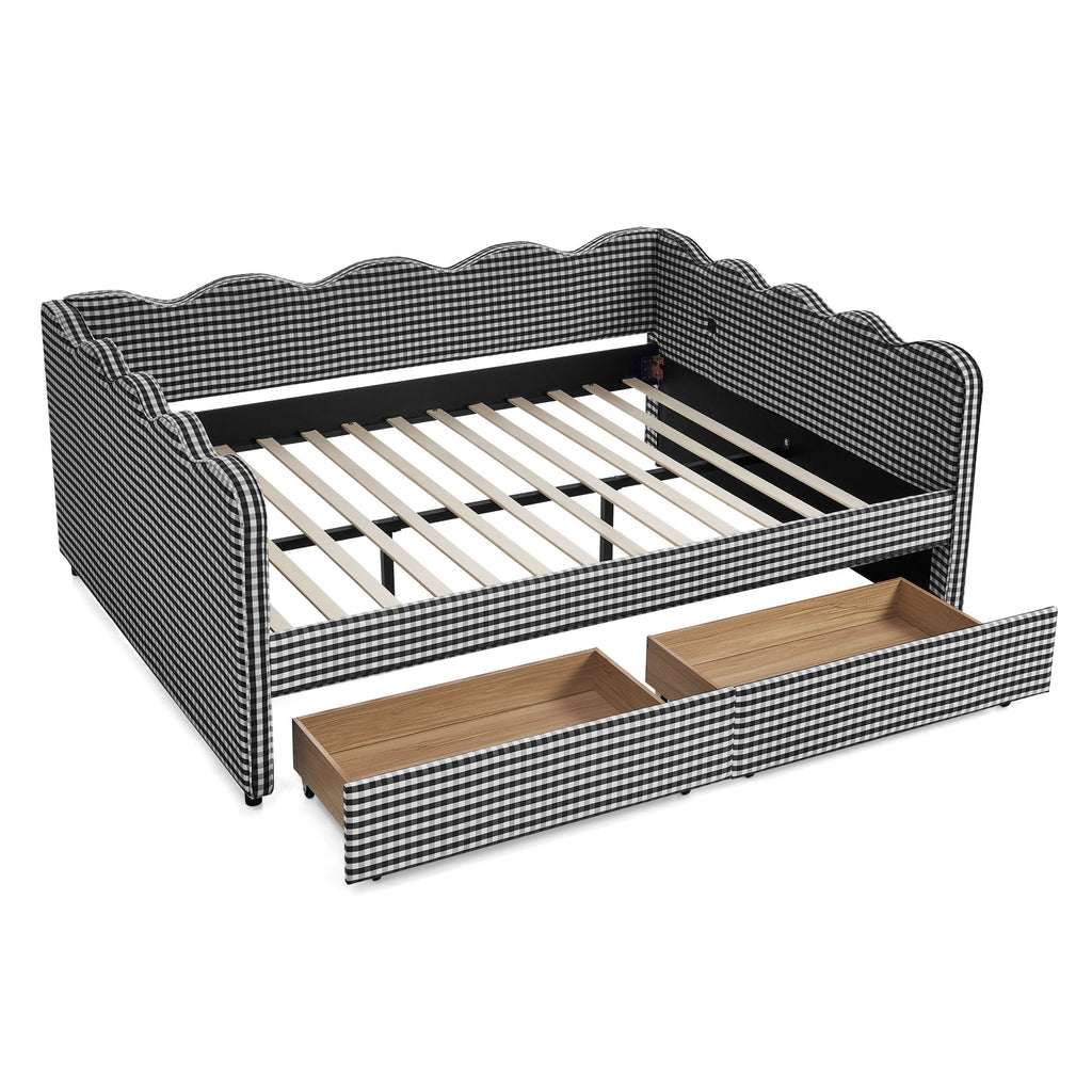 Gingham Daybed & USB Charging Port, Wave Shaped Design