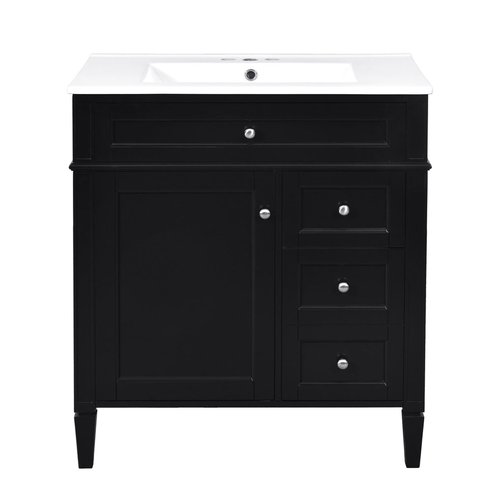 Bathroom Vanity With Top Sink, 2 Doors And 3 Drawers, Freestanding Set With Mirror Cabinet