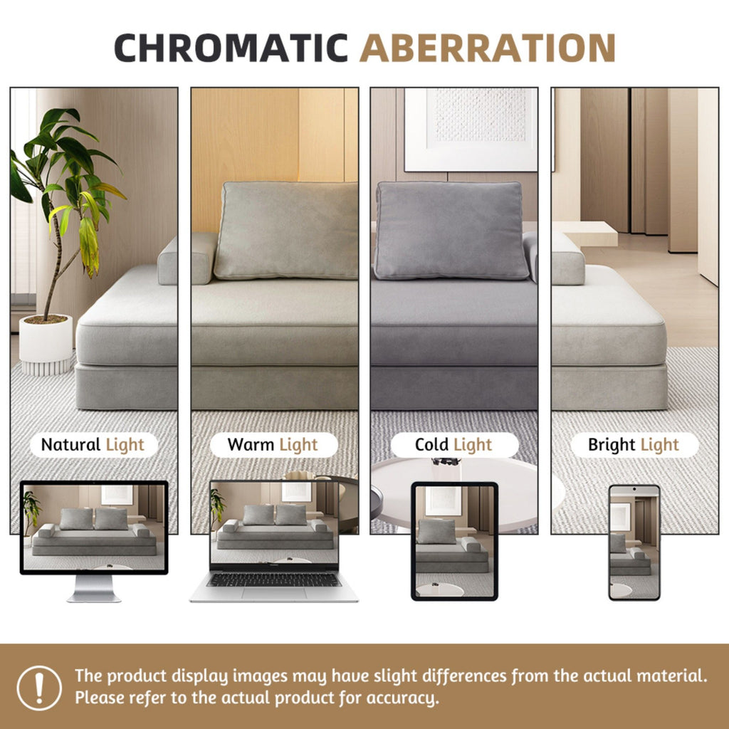 Multifunctional Convertible Sofa Bed With 2 Tumbler Backrests And 2 Pillows, Deep Seat Couch