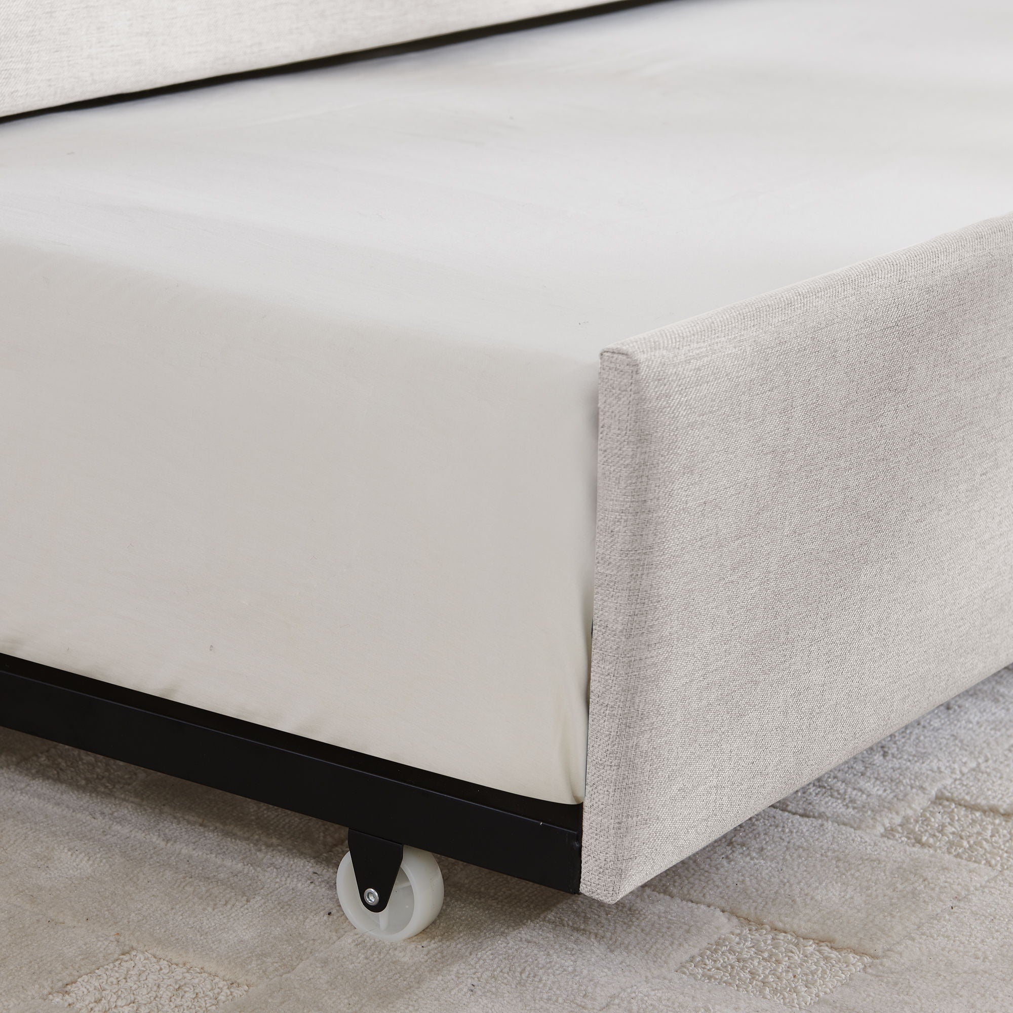 Upholstered Daybed With Trundle With Vertical Stripes