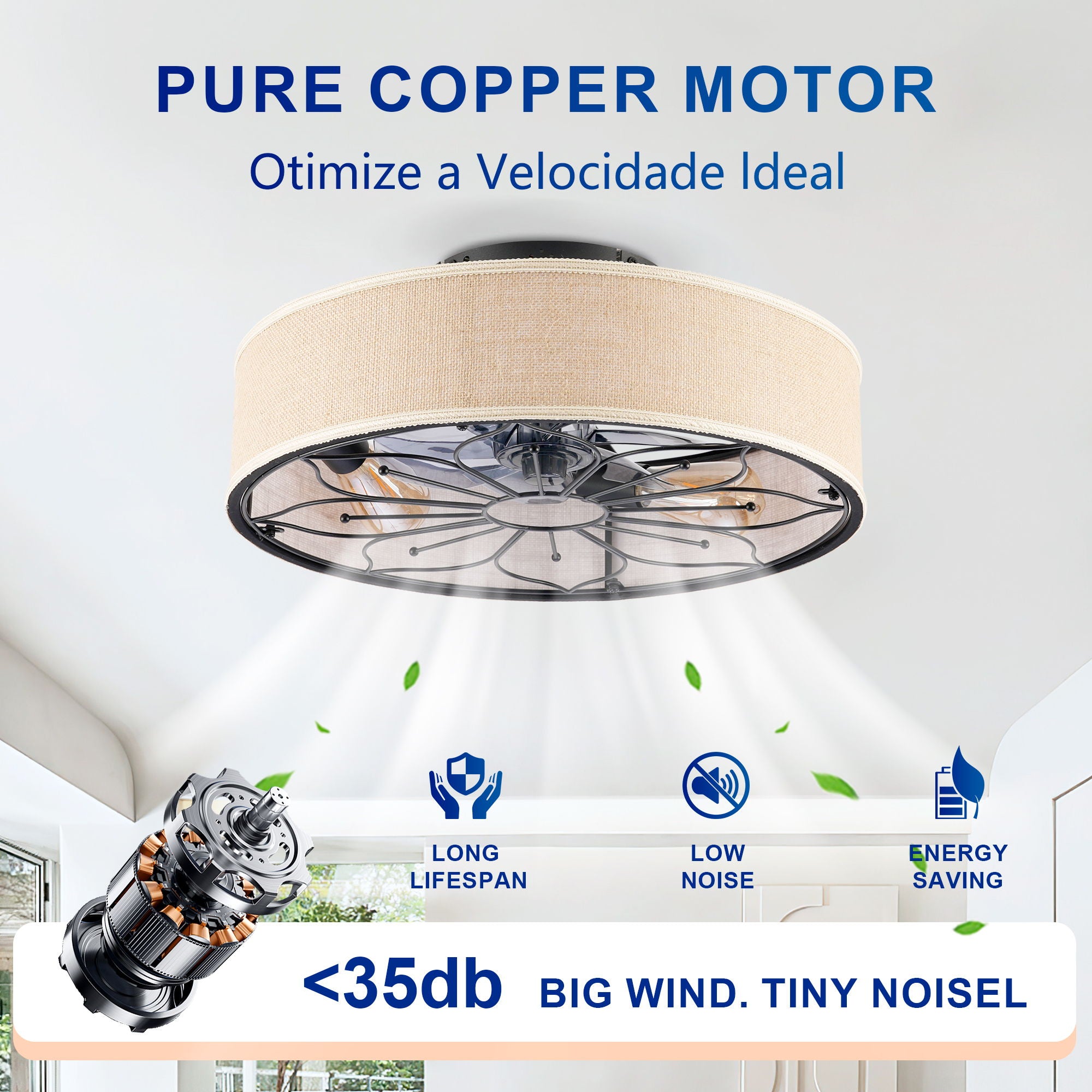 Lotus Bladeless Ceiling Fan With Remote Control For Living Room - Matte Black