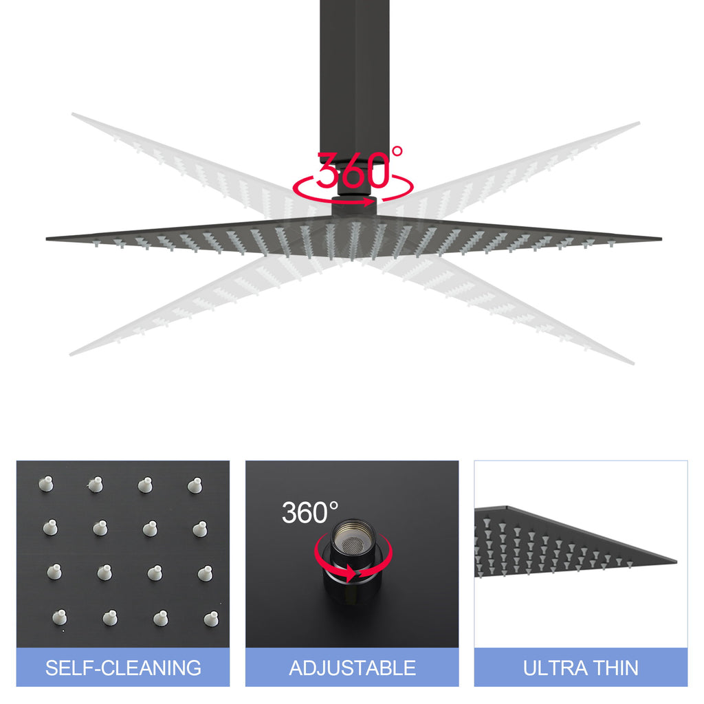 Modern 10" Square Rainfall Shower Head & Stainless Steel Wall Or Ceiling Mount Luxury Spa Shower Panel