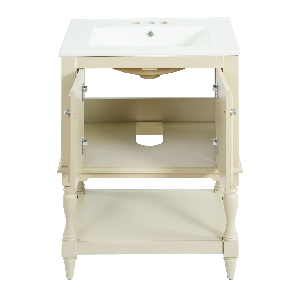 Modern Bathroom Vanity With Sink, Rectangular Cabinet With Open Shelf And Closed Storage