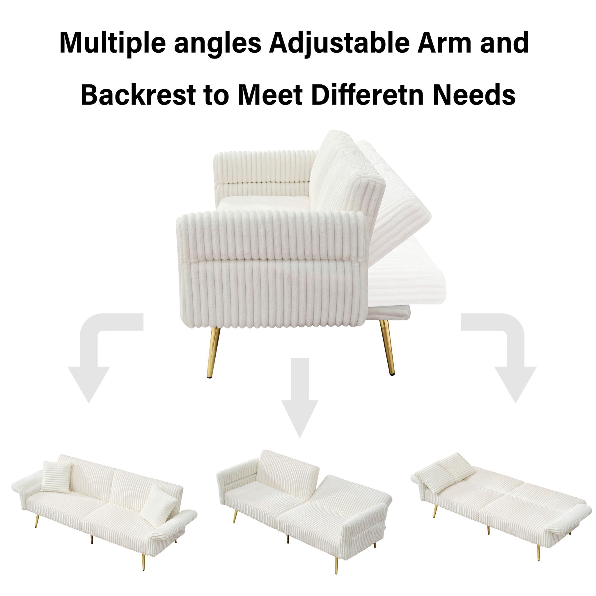 Luxury Foldable Double Sofa Bed With Folding Armrests