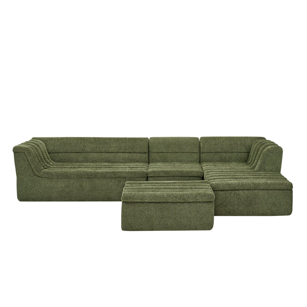 U-Shaped Modular Sectional Sofa With Chaise And Movable Ottoman With Wave-Shaped Armrest