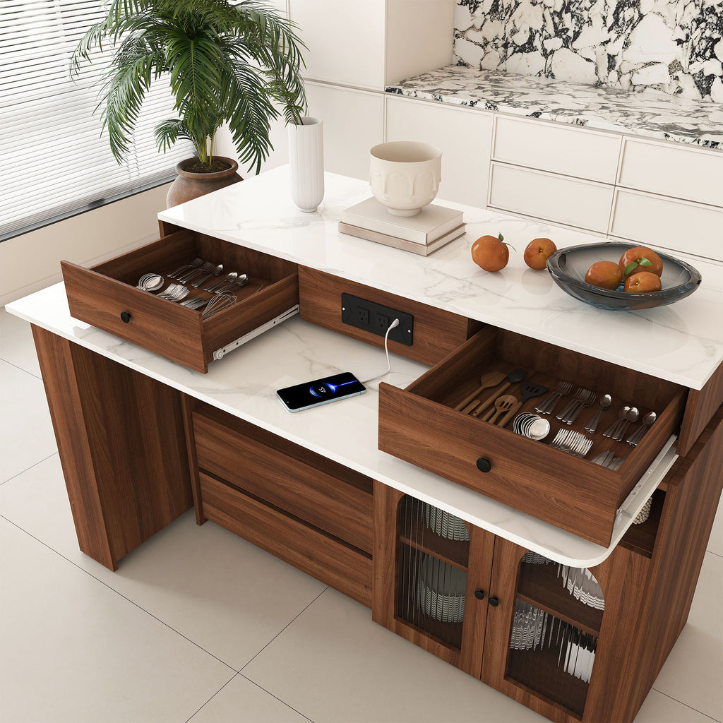 Kitchen Island With Extendable & Rotating Table