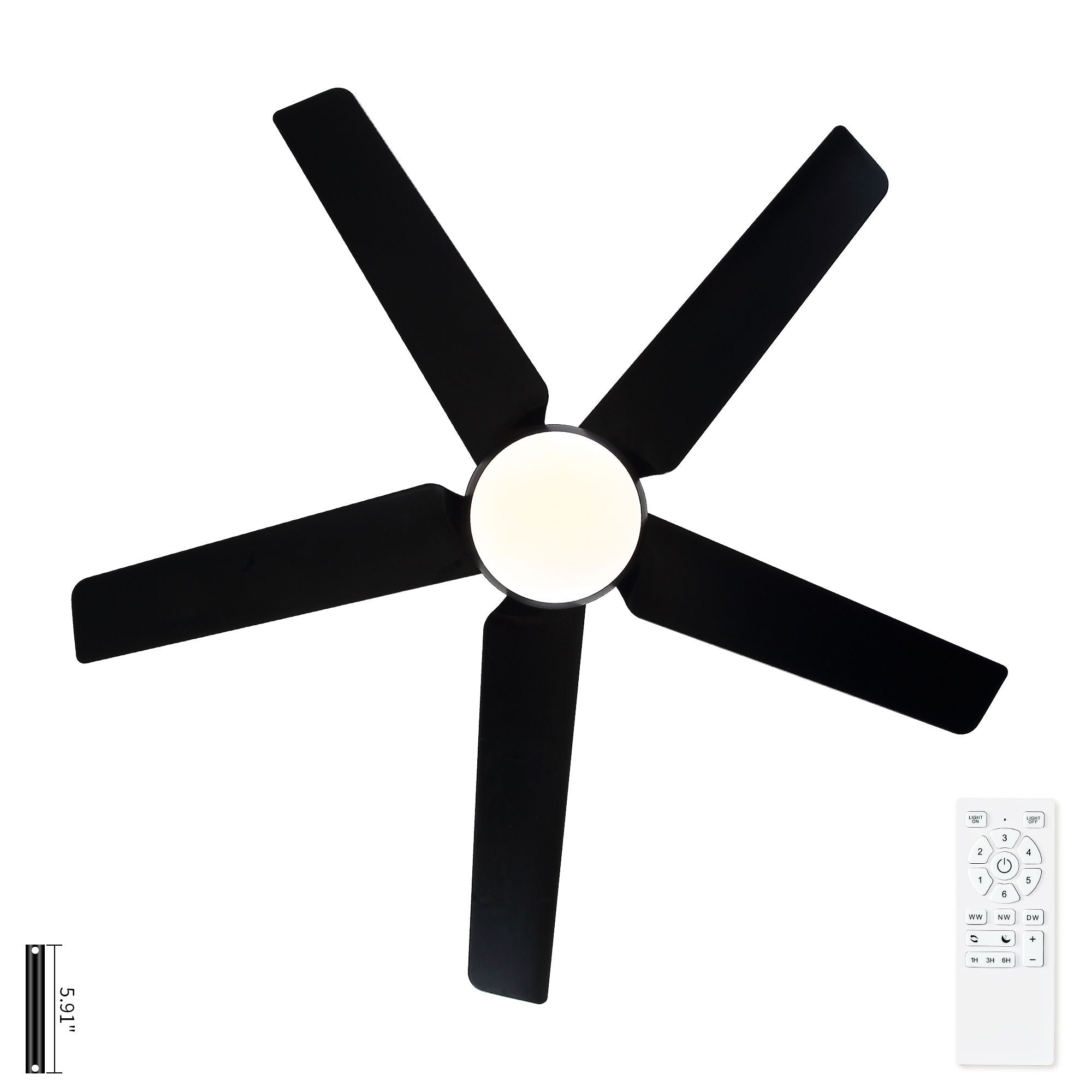 Ceiling Fan With Lights And Remote Control, Reversible DC Motor, 6 Speeds, 3 Cct Dimmable LED, Quiet Timer For Indoor - Black