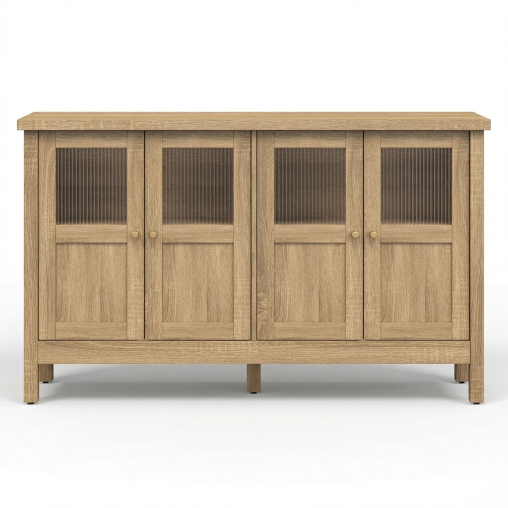 Buffet Cabinet With 4 Doors, Adjustable Shelves Handles - Natural