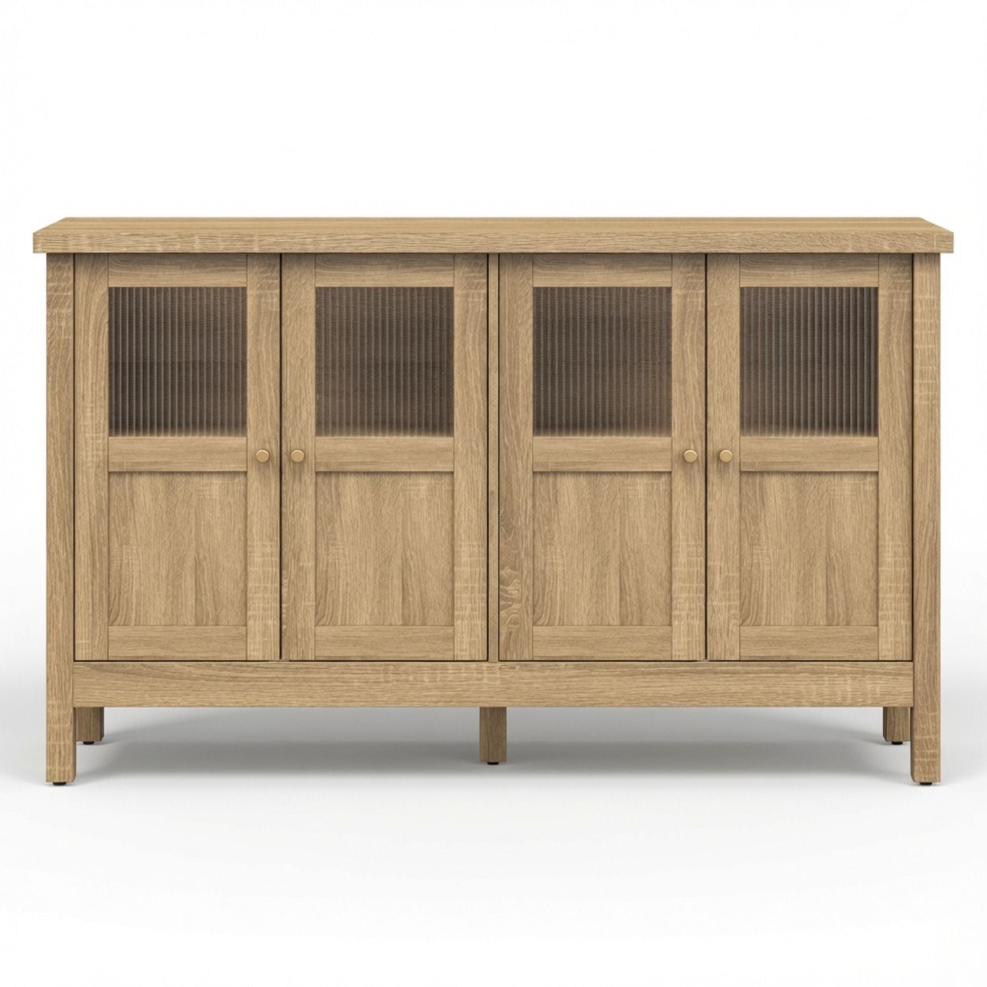 Buffet Cabinet With 4 Doors, Adjustable Shelves Handles - Natural