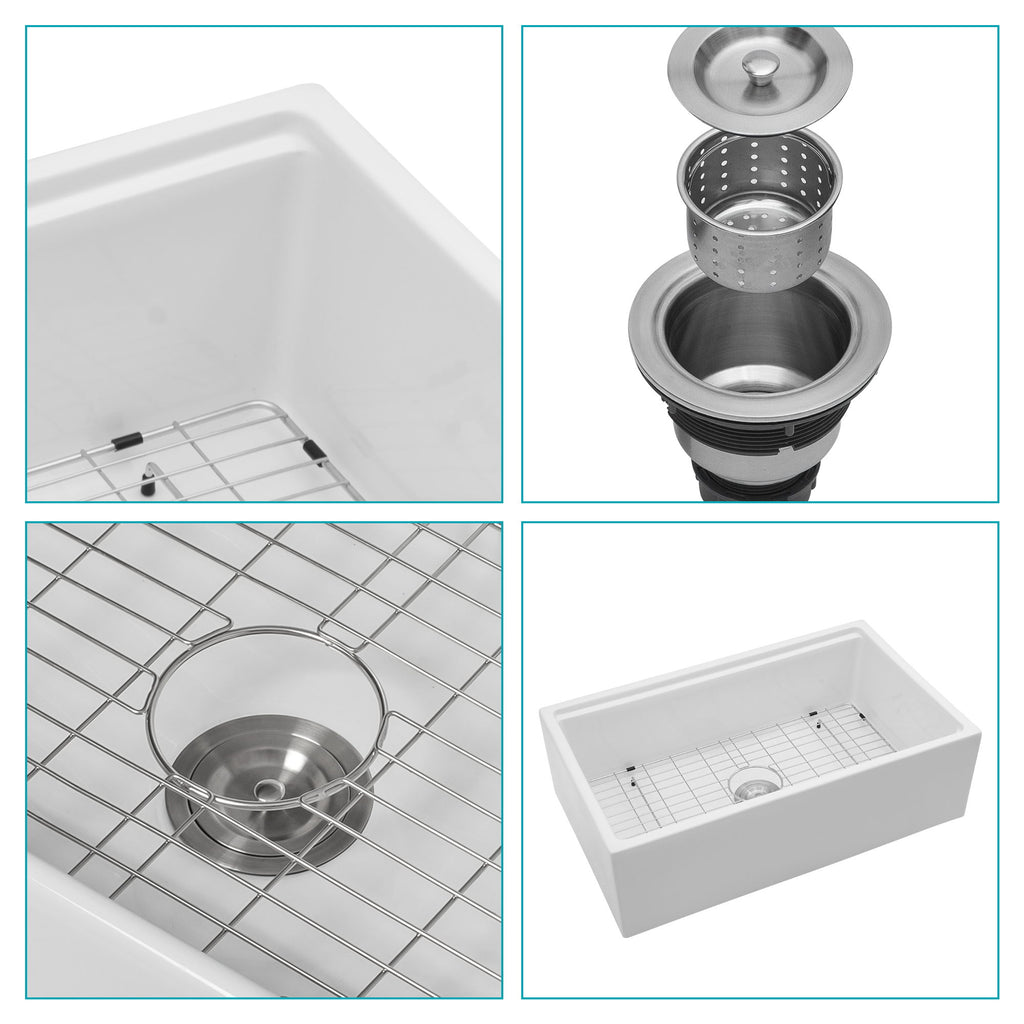 Farmhouse Sink Workstation, Ceramic Single Bowl With Accessories